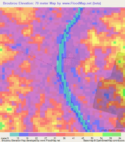 Broubrou,Ivory Coast Elevation Map