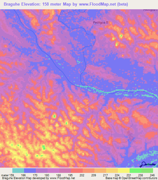Braguhe,Ivory Coast Elevation Map