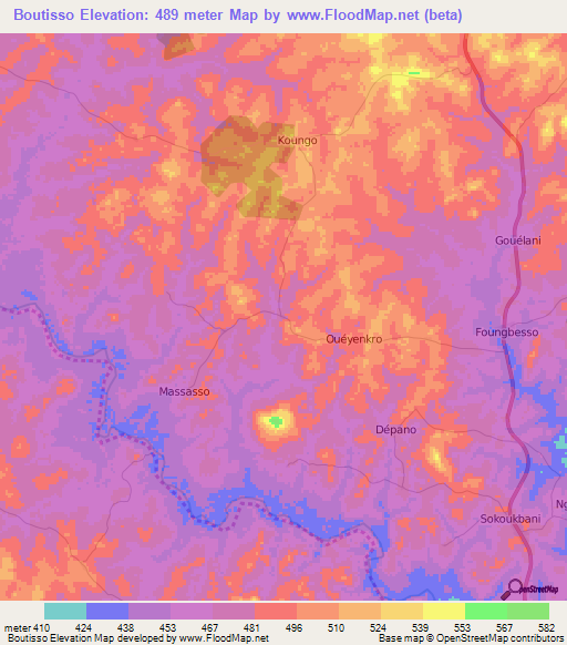 Boutisso,Ivory Coast Elevation Map