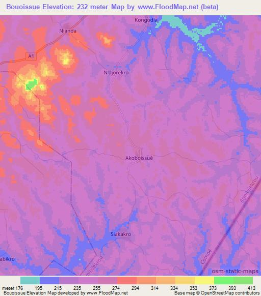 Bouoissue,Ivory Coast Elevation Map