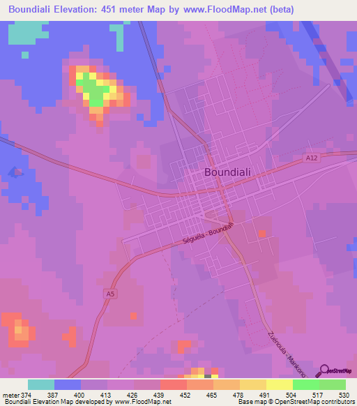 Boundiali,Ivory Coast Elevation Map