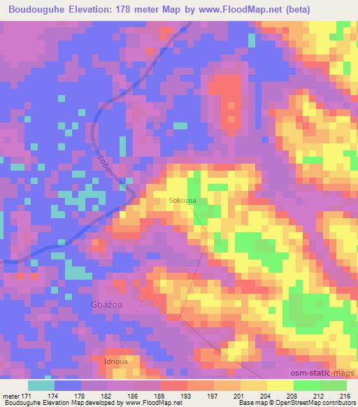 Boudouguhe,Ivory Coast Elevation Map