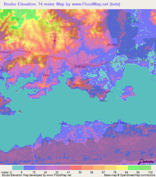 Boubo,Ivory Coast Elevation Map
