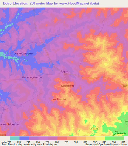 Botro,Ivory Coast Elevation Map