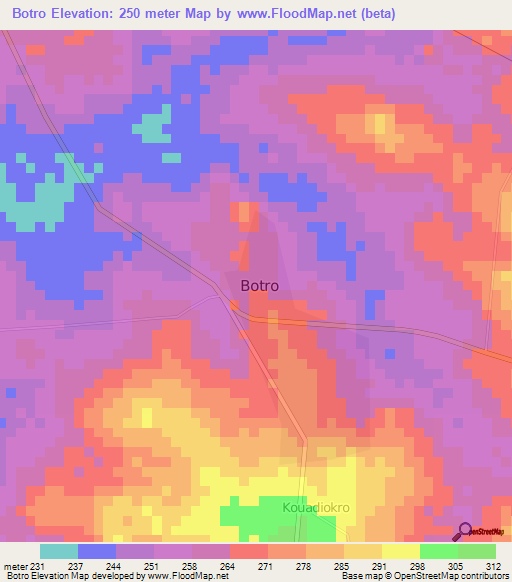 Botro,Ivory Coast Elevation Map