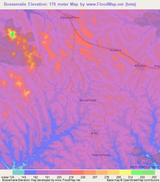 Bossematie,Ivory Coast Elevation Map