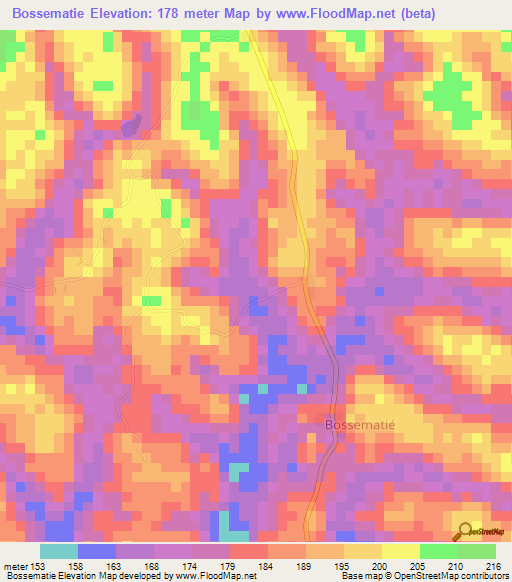 Bossematie,Ivory Coast Elevation Map