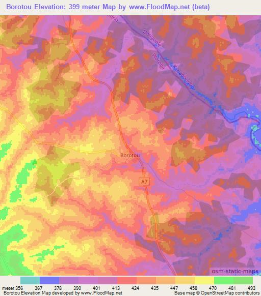 Borotou,Ivory Coast Elevation Map