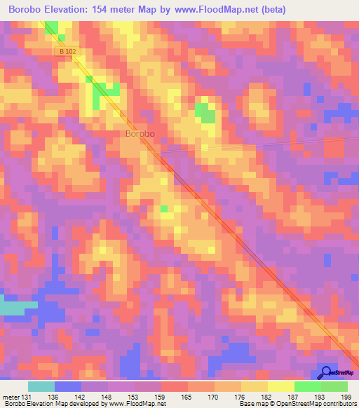 Borobo,Ivory Coast Elevation Map
