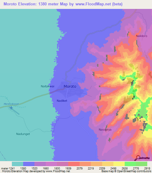 Moroto,Uganda Elevation Map