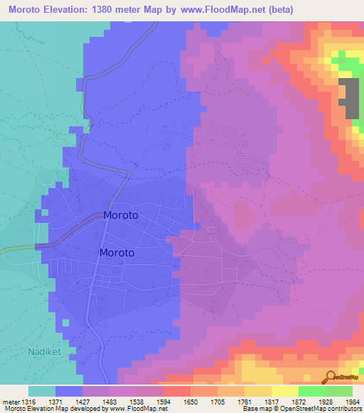 Moroto,Uganda Elevation Map