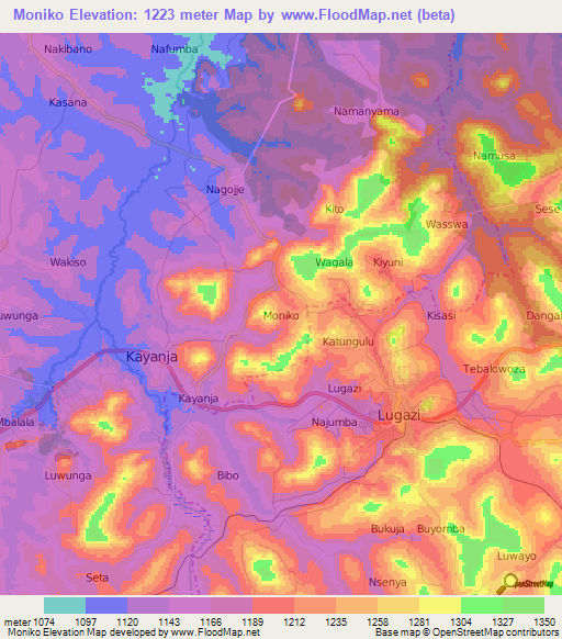 Moniko,Uganda Elevation Map