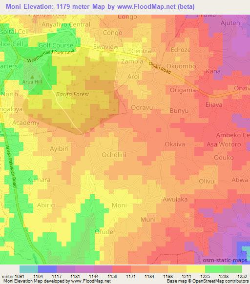 Moni,Uganda Elevation Map