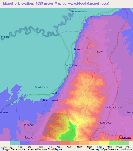 Mongiro,Uganda Elevation Map