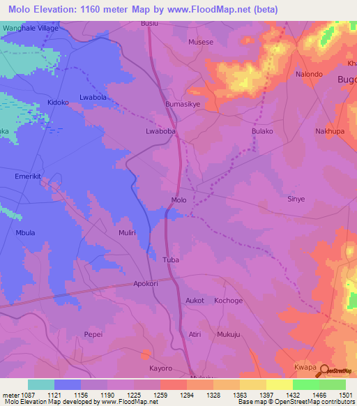 Molo,Uganda Elevation Map
