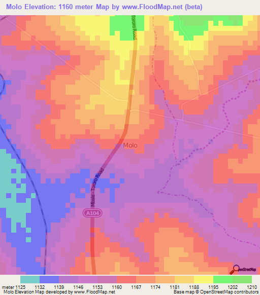 Molo,Uganda Elevation Map