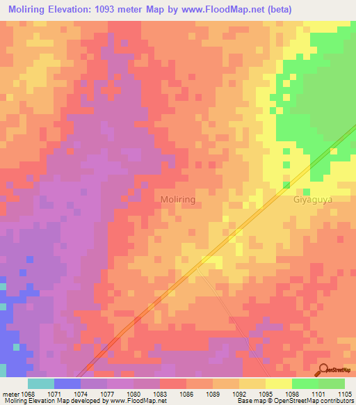 Moliring,Uganda Elevation Map