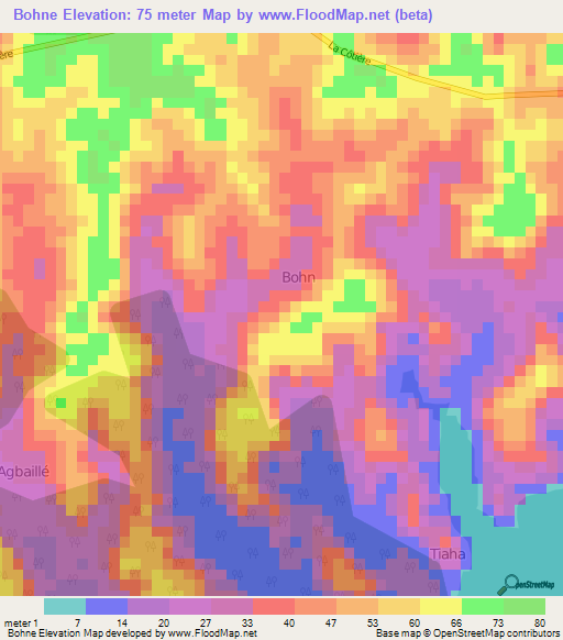 Bohne,Ivory Coast Elevation Map