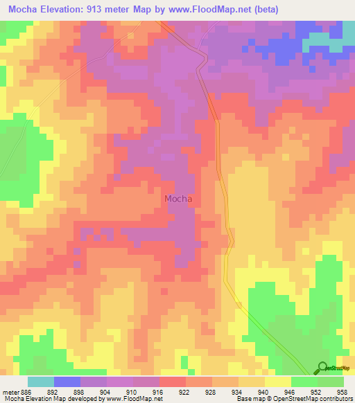 Mocha,Uganda Elevation Map