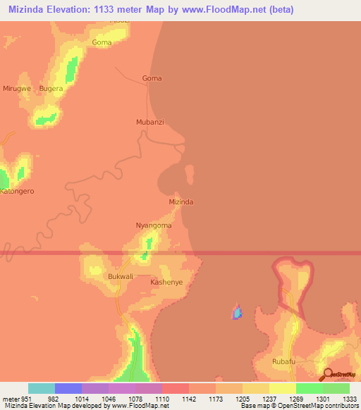 Mizinda,Uganda Elevation Map