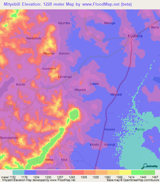 Mityebili,Uganda Elevation Map