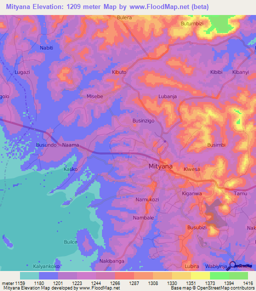 Mityana,Uganda Elevation Map