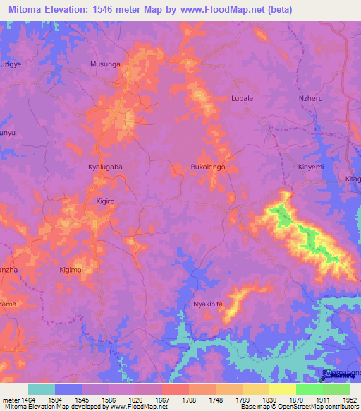 Mitoma,Uganda Elevation Map