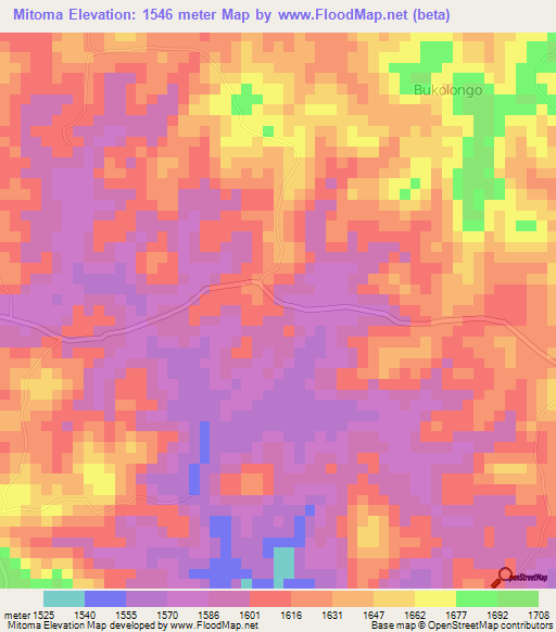 Mitoma,Uganda Elevation Map