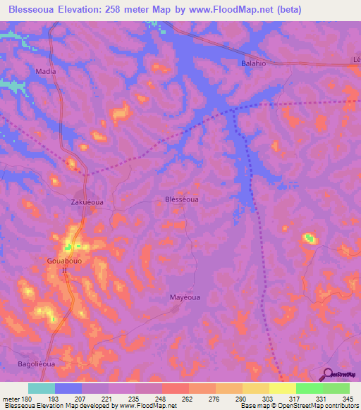 Blesseoua,Ivory Coast Elevation Map