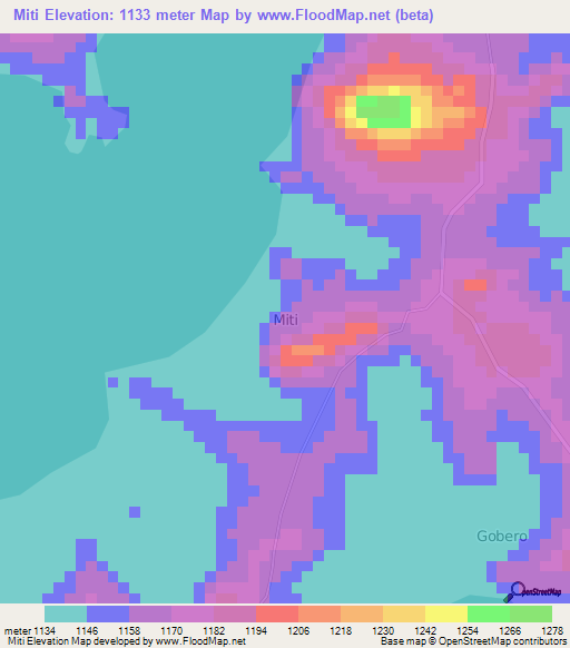 Miti,Uganda Elevation Map