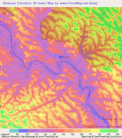Blekoum,Ivory Coast Elevation Map
