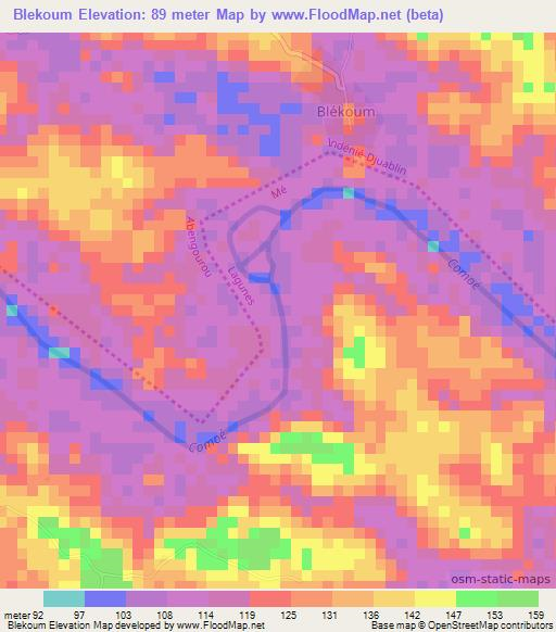 Blekoum,Ivory Coast Elevation Map