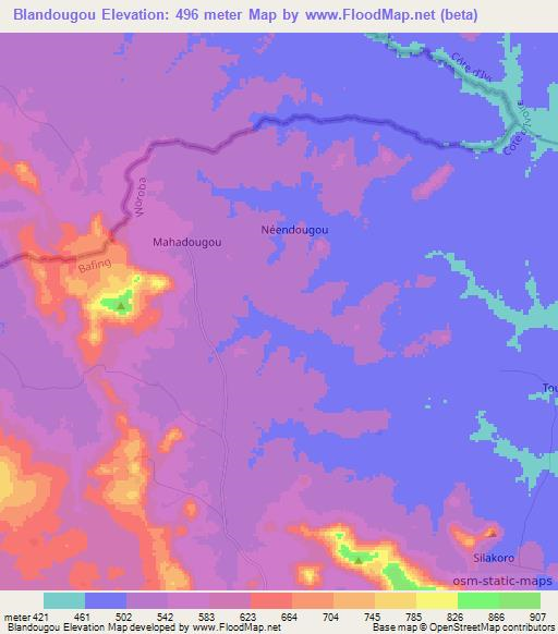 Blandougou,Ivory Coast Elevation Map