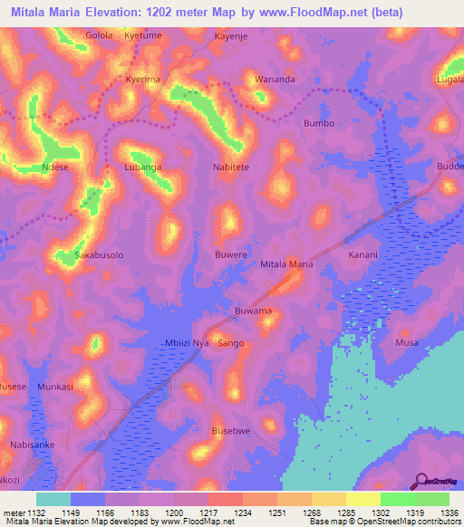 Mitala Maria,Uganda Elevation Map