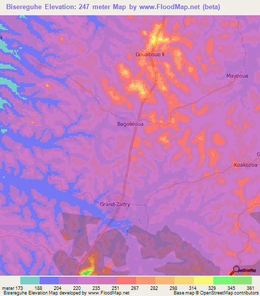Bisereguhe,Ivory Coast Elevation Map