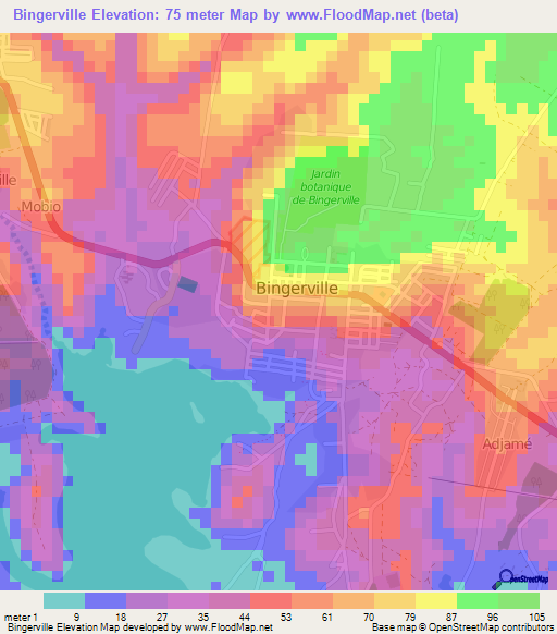 Bingerville,Ivory Coast Elevation Map