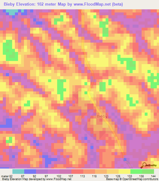 Bieby,Ivory Coast Elevation Map