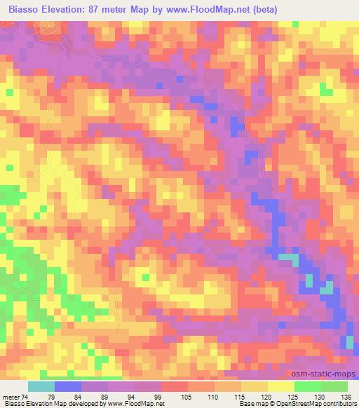 Biasso,Ivory Coast Elevation Map