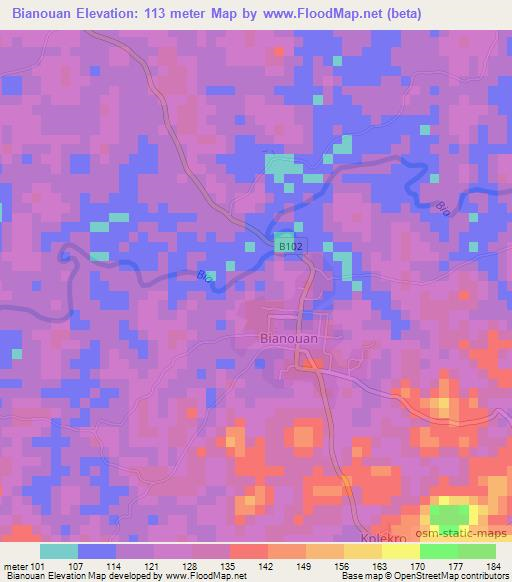 Bianouan,Ivory Coast Elevation Map
