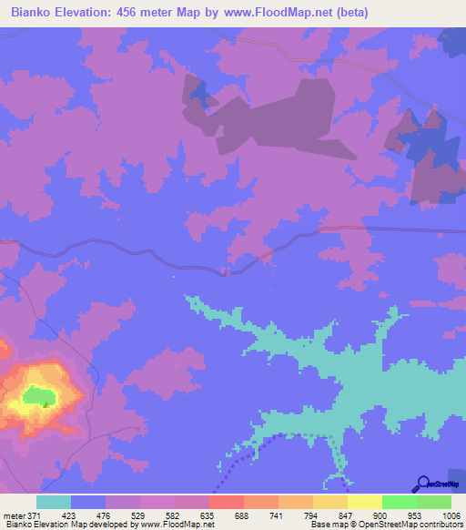 Bianko,Ivory Coast Elevation Map
