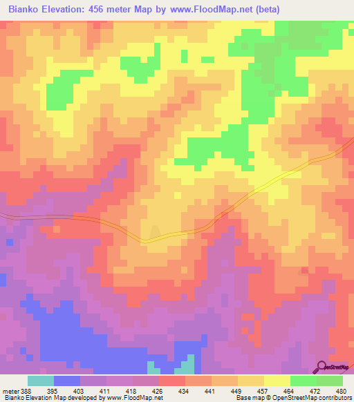 Bianko,Ivory Coast Elevation Map