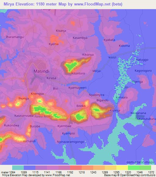 Mirya,Uganda Elevation Map