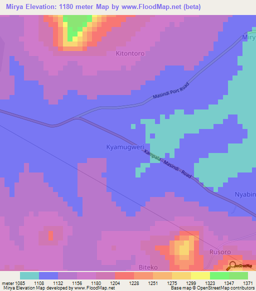 Mirya,Uganda Elevation Map