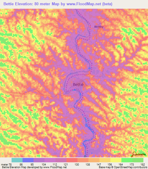 Bettie,Ivory Coast Elevation Map