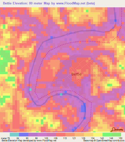 Bettie,Ivory Coast Elevation Map