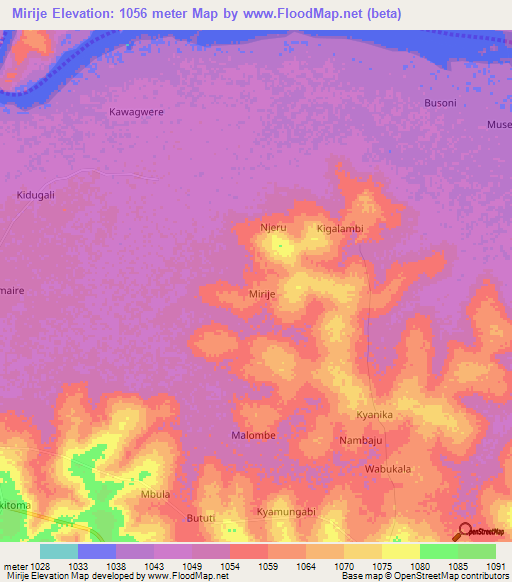 Mirije,Uganda Elevation Map