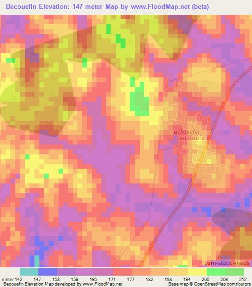 Becouefin,Ivory Coast Elevation Map