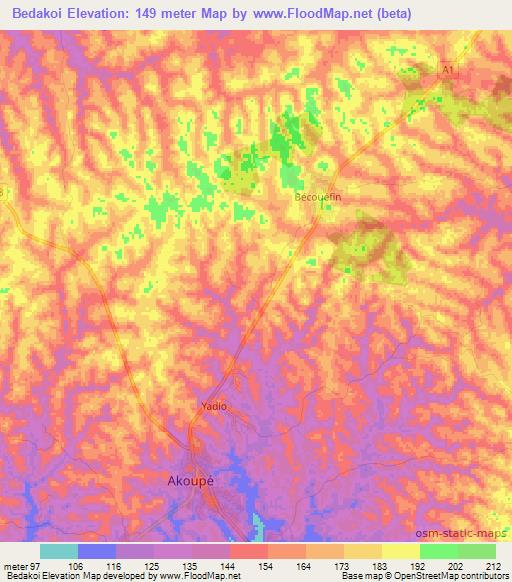 Bedakoi,Ivory Coast Elevation Map