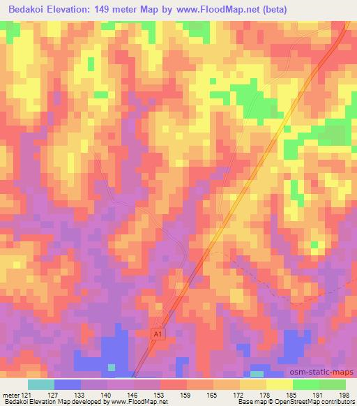 Bedakoi,Ivory Coast Elevation Map