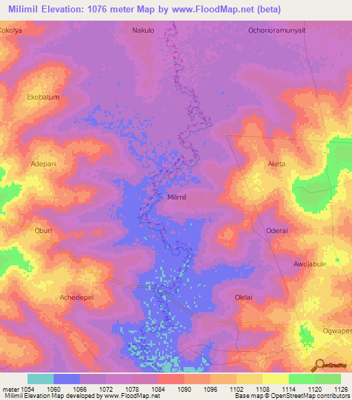 Milimil,Uganda Elevation Map